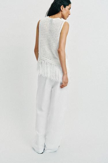 KNIT TOP WITH FRINGING - White by Zara - Image 2