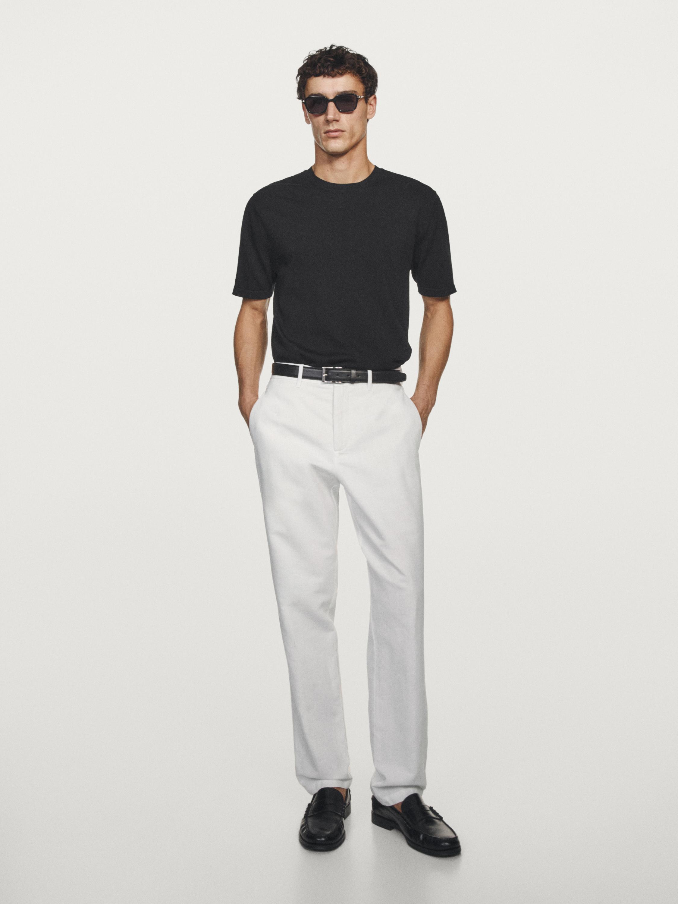 Linen blend tapered fit trousers