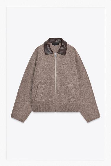 Zara FAUX LEATHER COLLAR JACKET - Mink marl