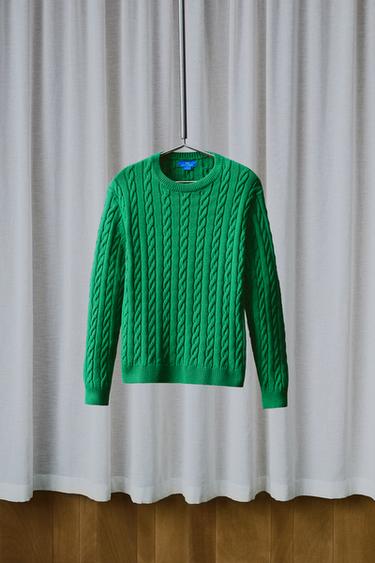 Zara AARON LEVINE X ZARA TEXTURED CABLE JUMPER - Green