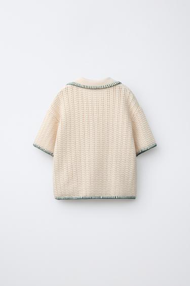 POLO EN MAILLE SURPIQÛRES - Écru / Vert de Zara - Image 1