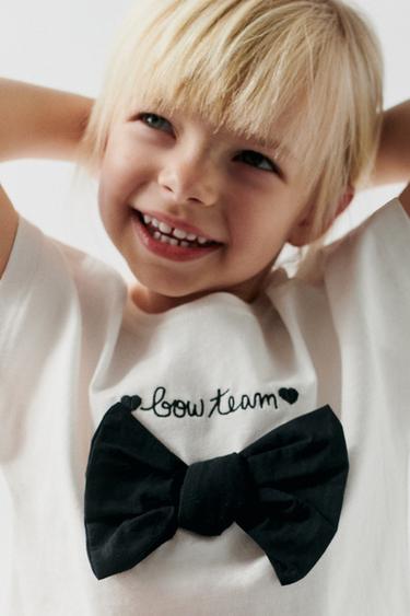 Zara EMBROIDERED TEXT AND BOW T-SHIRT - White