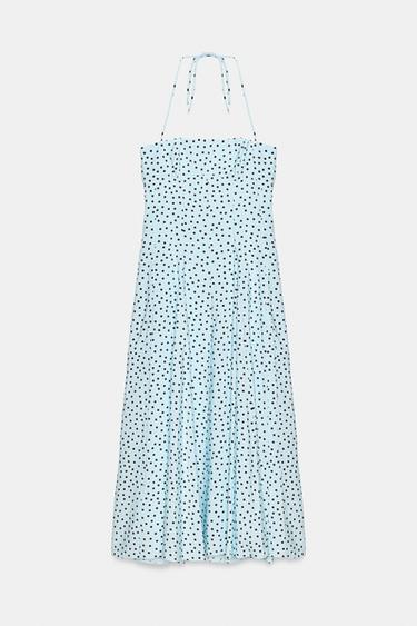 Zara FLUID VOLUME HALTER MIDI DRESS - Brown-Blue