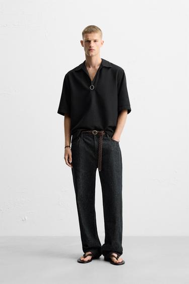 RELAXED FIT TEXTURED POLO SHIRT - Black by Zara