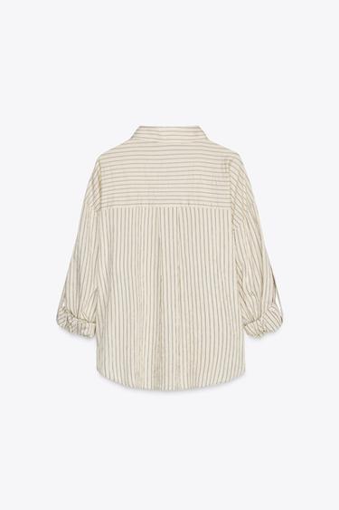 STRIPED TURN-UP CUFF SHIRT - Ecru / Black by Zara - Image 2