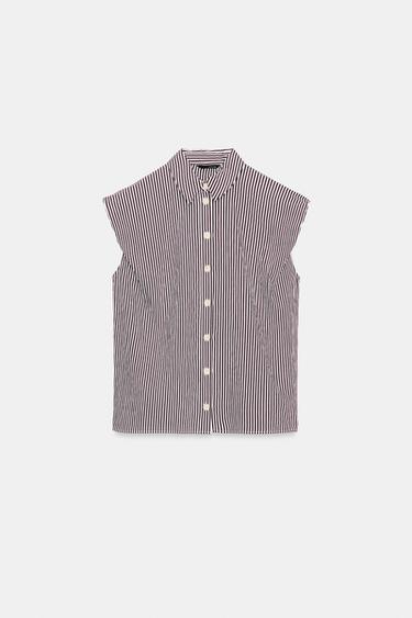 PUFF SLEEVE SHIRT - Brown Stripes by Zara - Image 0