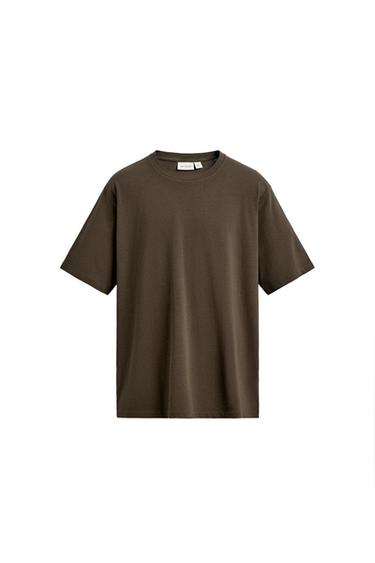 REGULAR FIT COTTON BLEND T-SHIRT - Brown by Zara