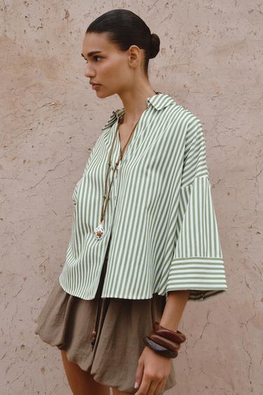 CHEMISE RAYURES MANCHES À REVERS - Raie verte de Zara - Image 1