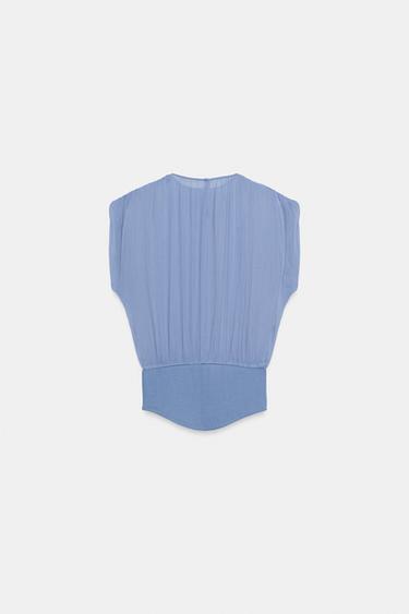 CONTRAST GEORGETTE TOP - Blue by Zara - Image 6