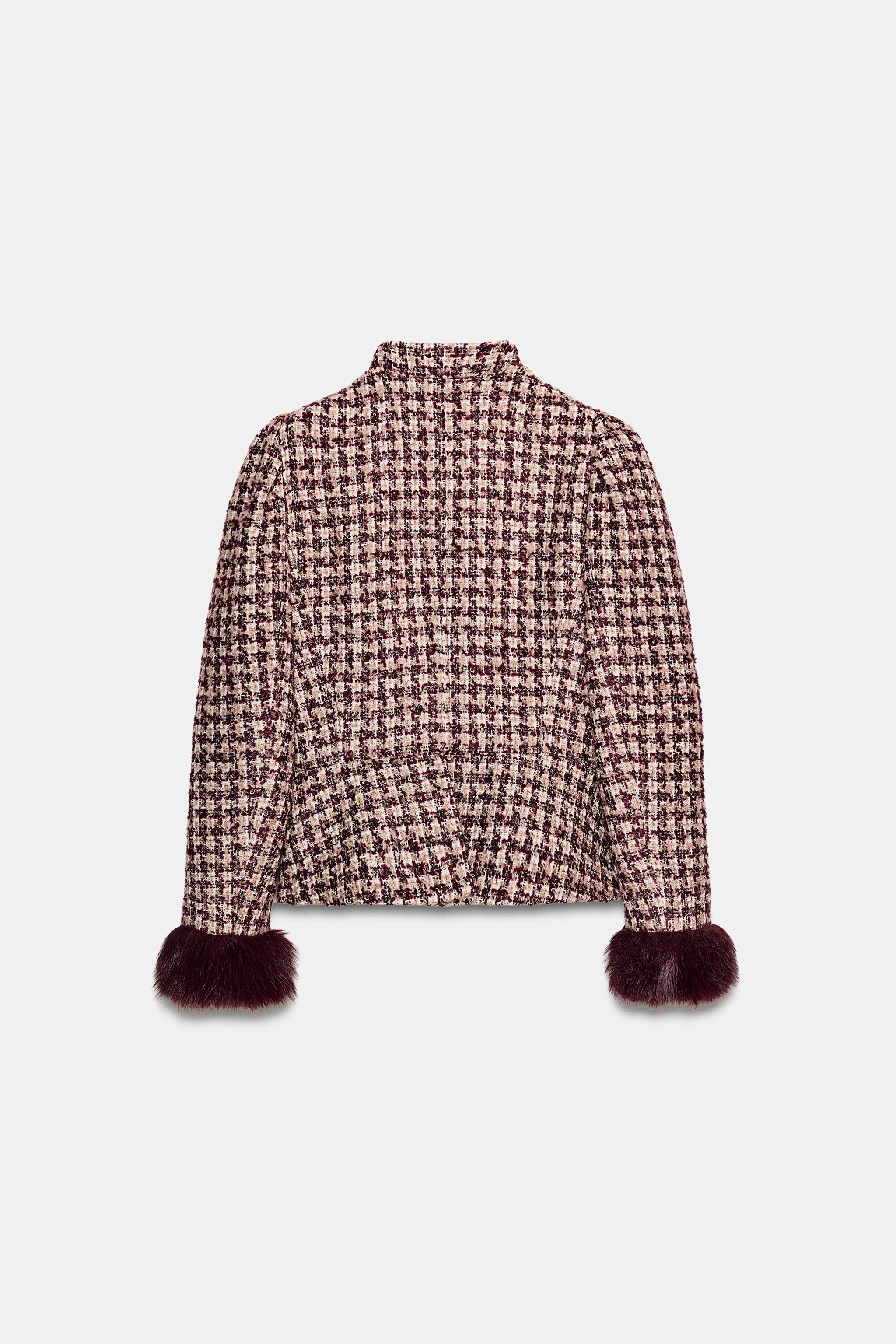 フェイクファーカフスブレザー - ボルドー/生成り | ZARA Japan / 日本