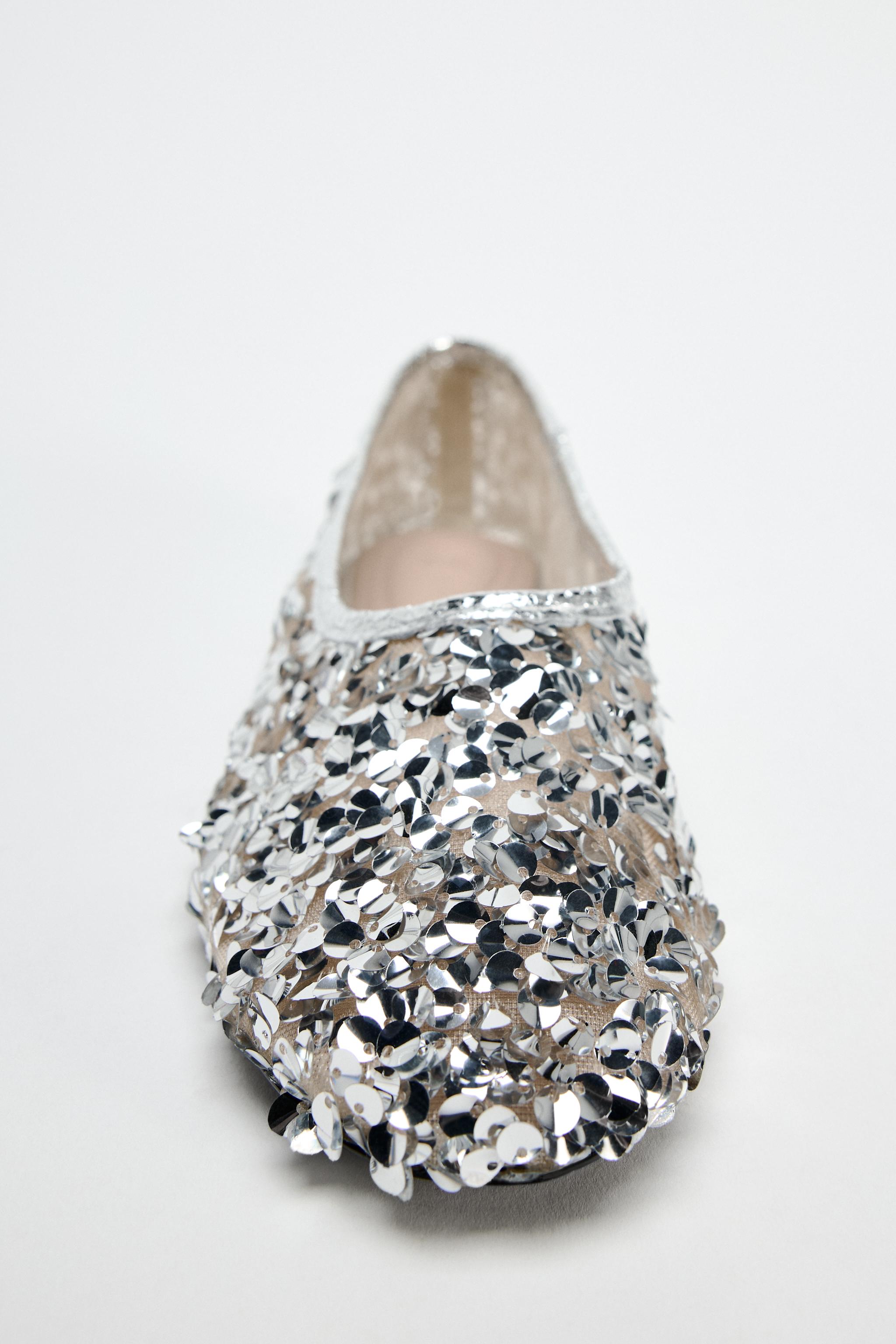 RHINESTONE BALLET FLATS Silver ZARA United Kingdom