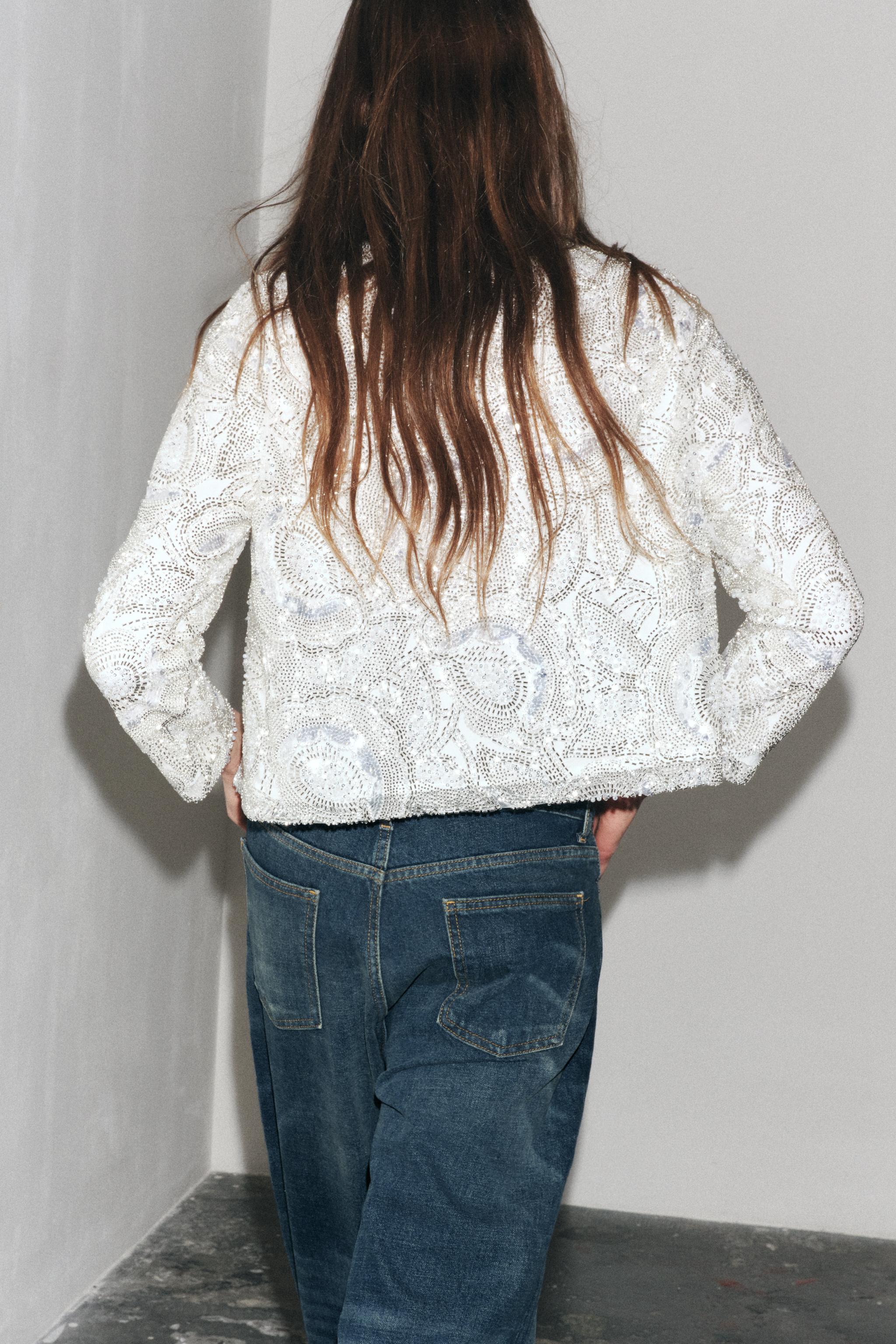 【ネット限定】 スパンコール 日本 / Japan ZARA | シルバー - ジャケット ニット ジャケット・アウター