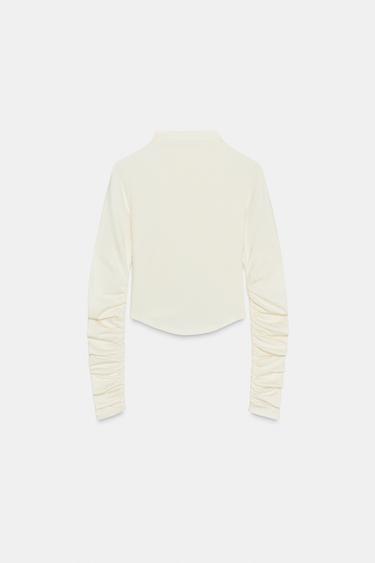 T-SHIRT COTON MODAL PLIS - Écru de Zara - Image 6