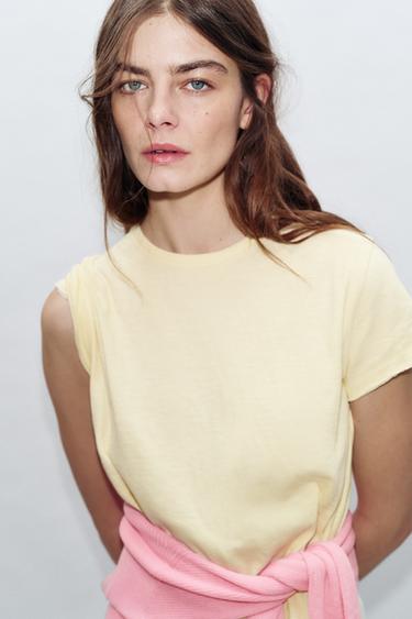 Zara COTTON SHORT SLEEVE T-SHIRT - Yellow