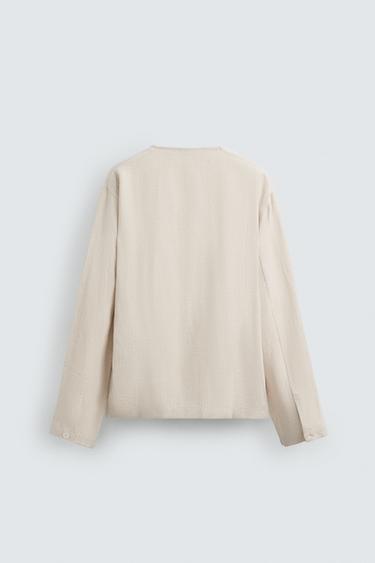 LINEN BLEND TEXTURED POLO SHIRT - Ecru by Zara - Image 7