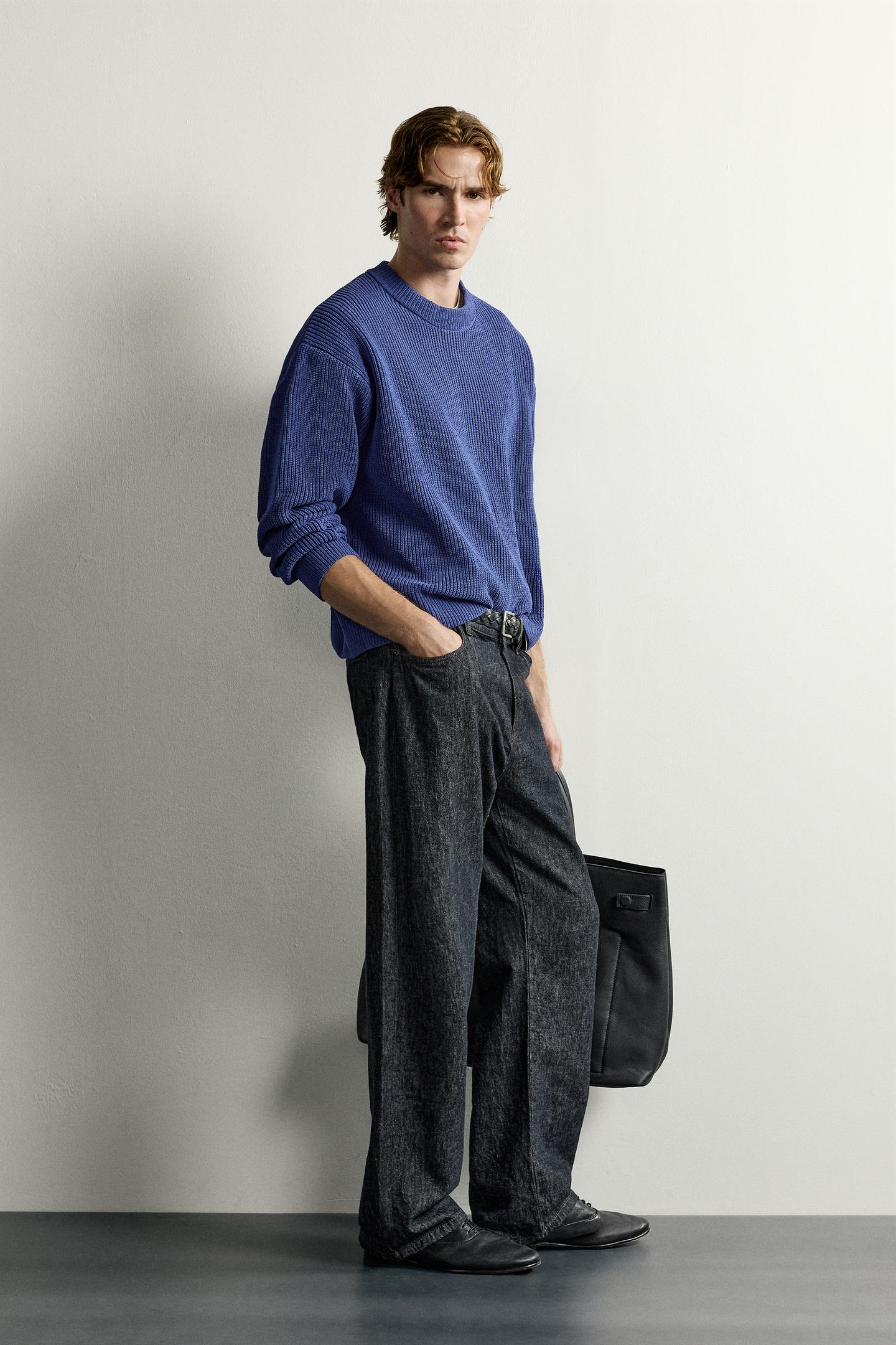 Мужской свитер Zara Chenille Relaxed Fit, цвет: Голубоватый — фото 4