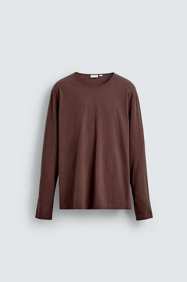 JACQUARD STRIPED T-SHIRT - Brown by Zara
