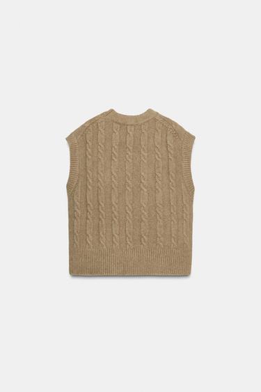 TOP GILET EN MAILLE TORSADÉE - Camel clair de Zara - Image 6