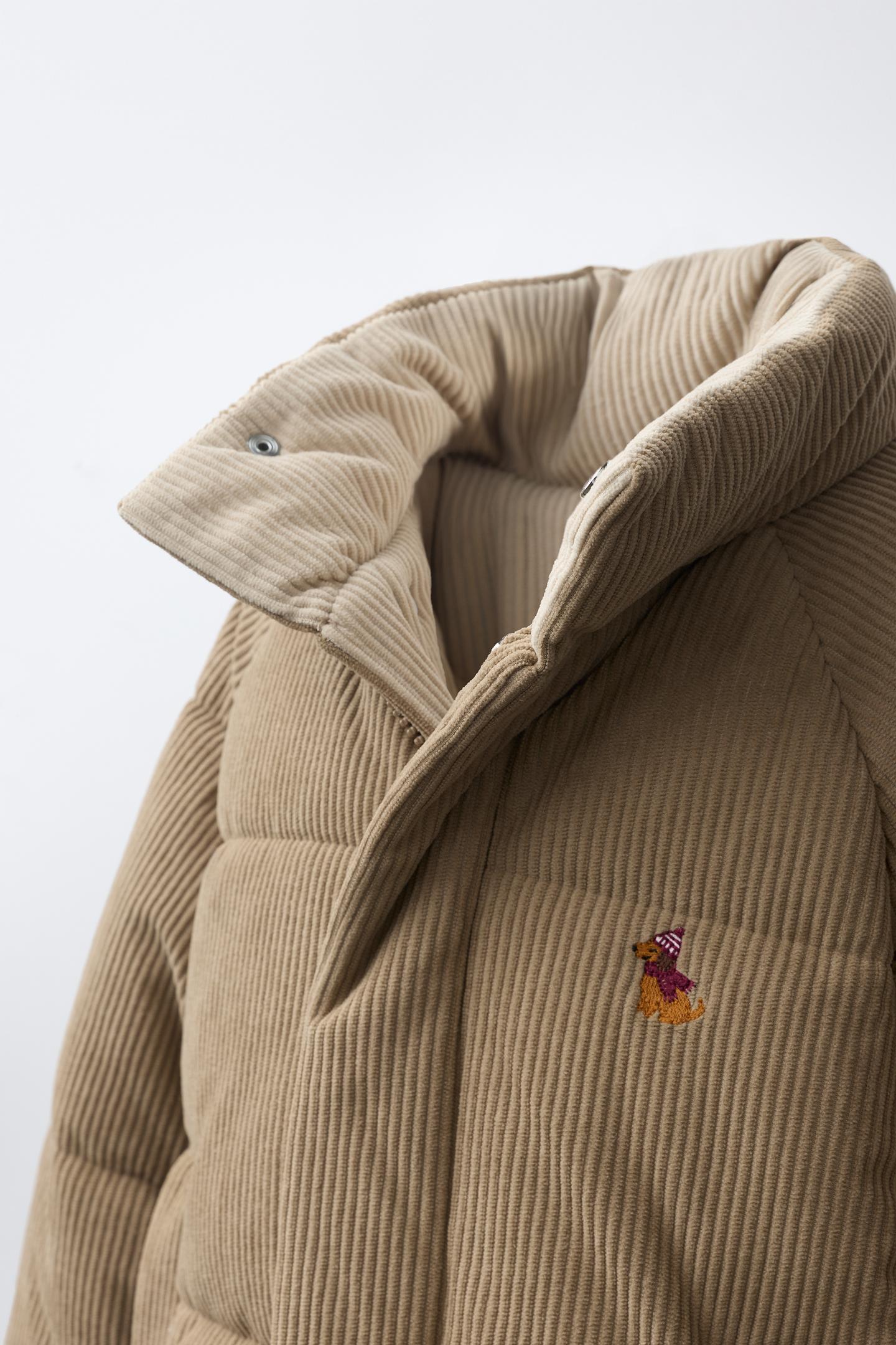 Детская куртка Zara Embroidered Dog Quilted, цвет: Серо-коричневый коричневый — фото 5