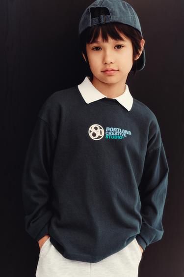 Zara 凸紋標語 T 恤 - 藍色