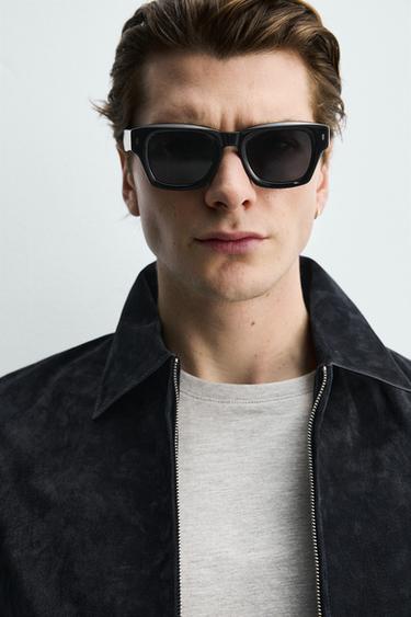 REGULAR FIT SUEDE LEATHER JACKET - Navy blue by Zara - Image 4