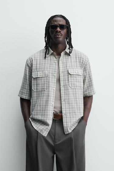 RELAXED FIT CHECK SHIRT - washed green by Zara