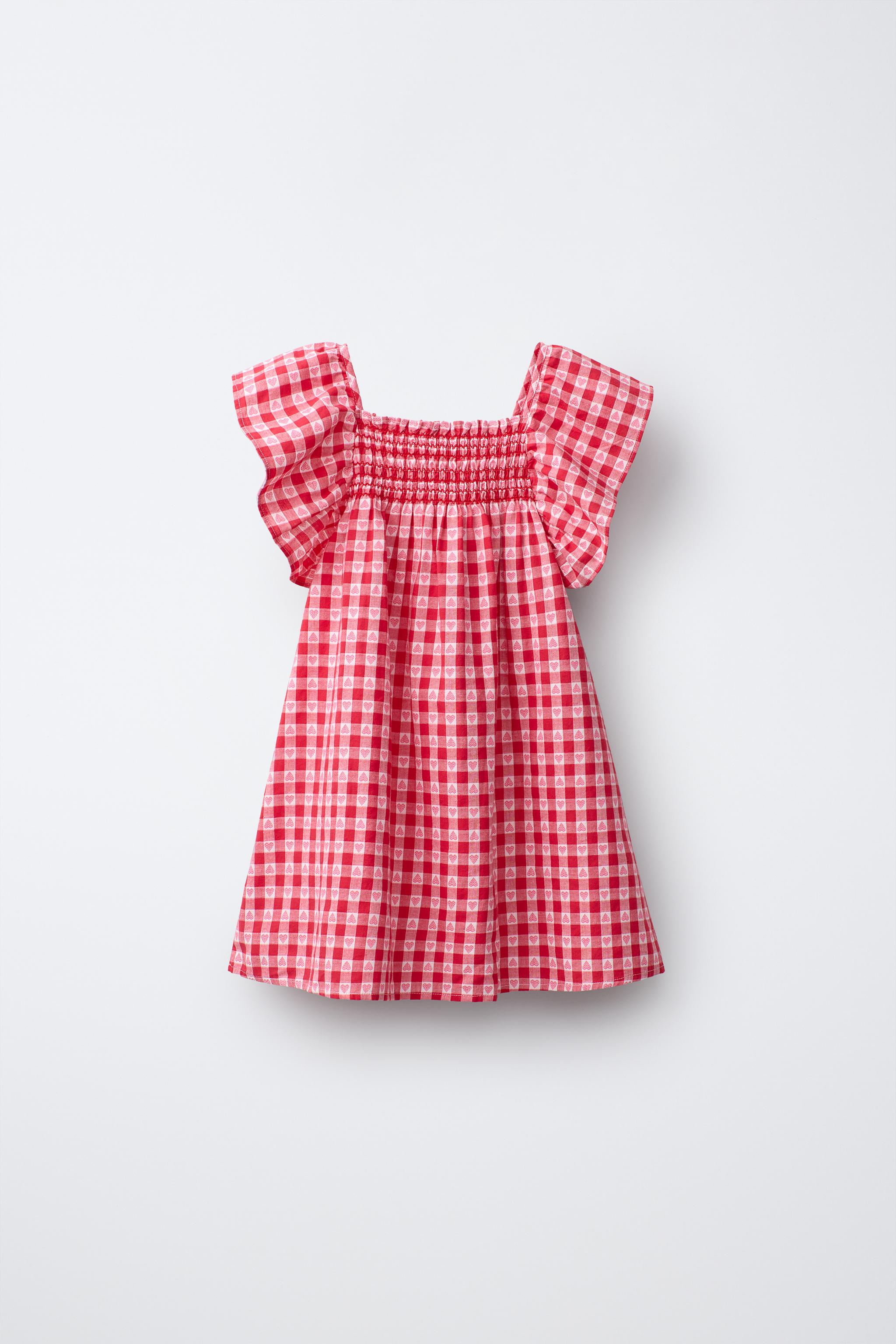 チェック柄&ハートプリントワンピース - レッド | ZARA Japan / 日本