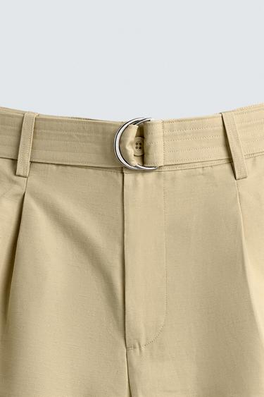 COTTON-LINEN BERMUDA SHORTS WITH BELT - Butter by Zara - Image 7
