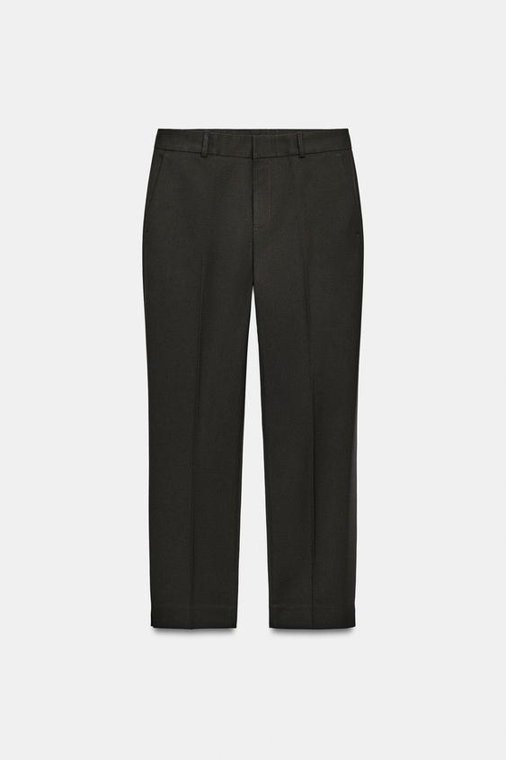 LOW-RISE CROPPED TROUSERS - Brown by Zara - Image 4