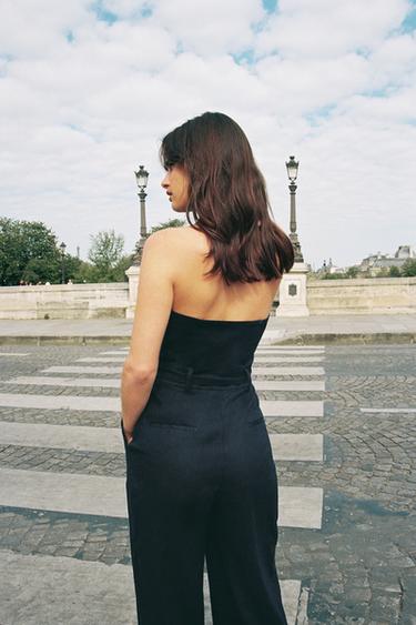 HALTER NECK JUMPSUIT WITH LINEN BLEND BELT - Navy blue by Zara - Image 2