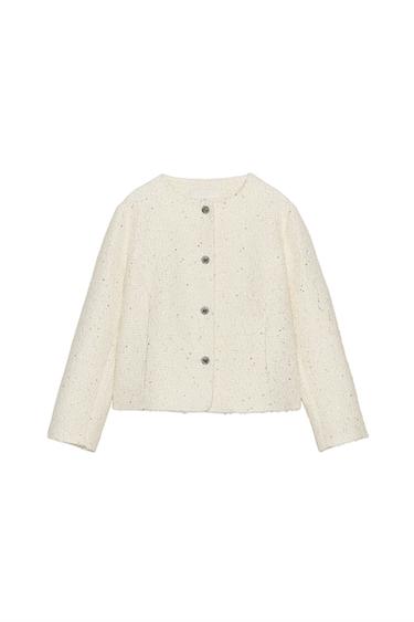 スパンコールテクスチャーブレザーエクリュZaraのスパンコールテクスチャーブレザー - エクリュ 