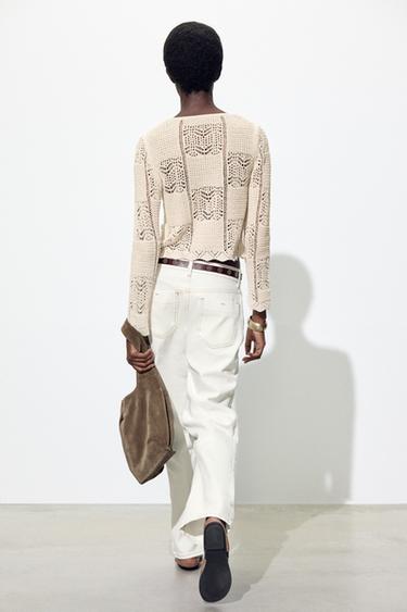POINTELLE KNIT CARDIGAN - Ecru by Zara - Image 3