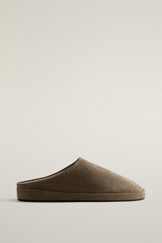 Женские сабо Zara Split Suede Mule Slippers, цвет: Хаки зелёный