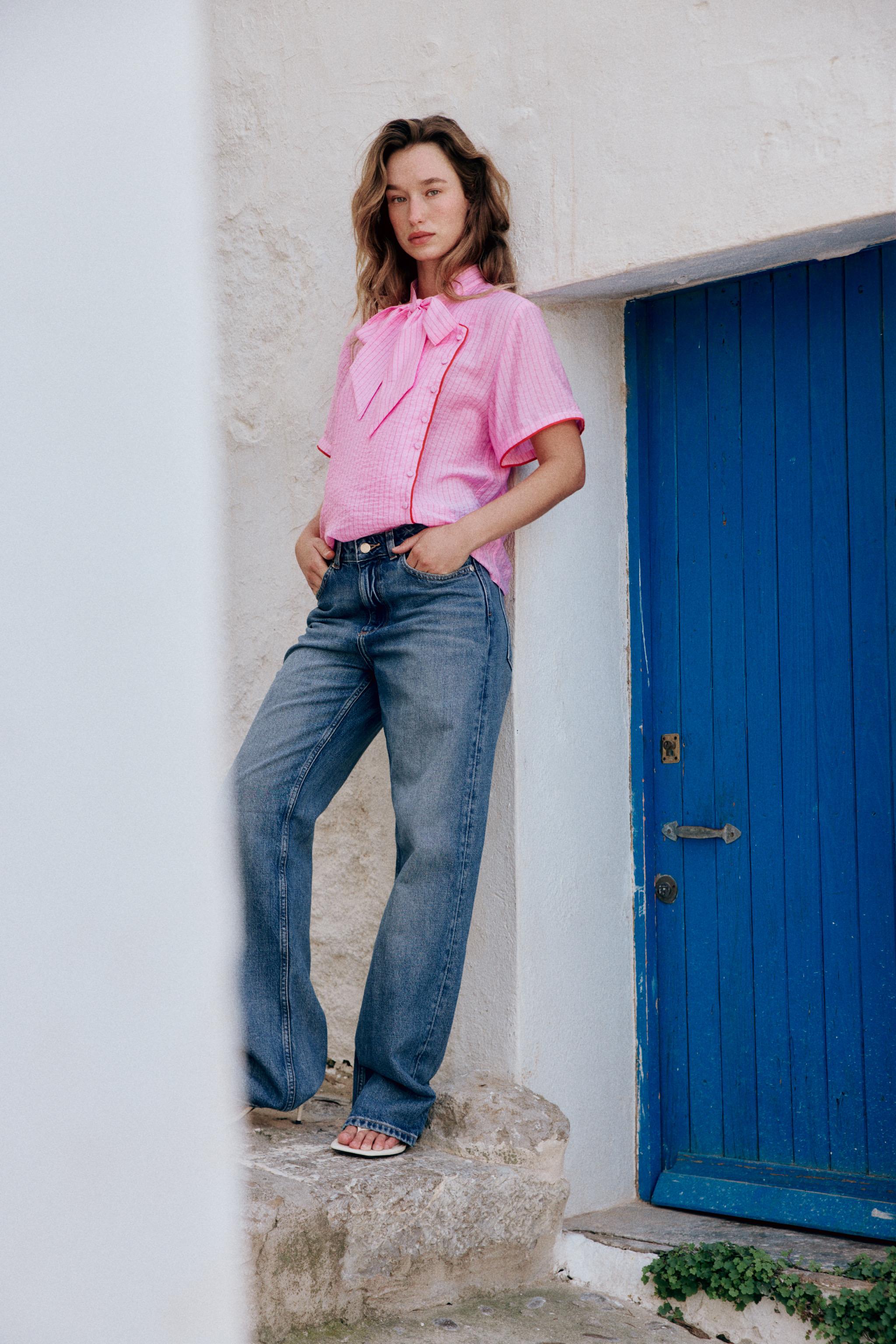 Женские рубашки Zara STRIPED TIE TOP
