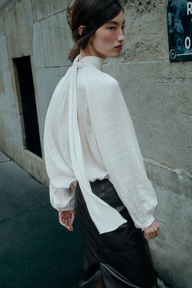 FLOWY BOW BLOUSE — Ecru 1