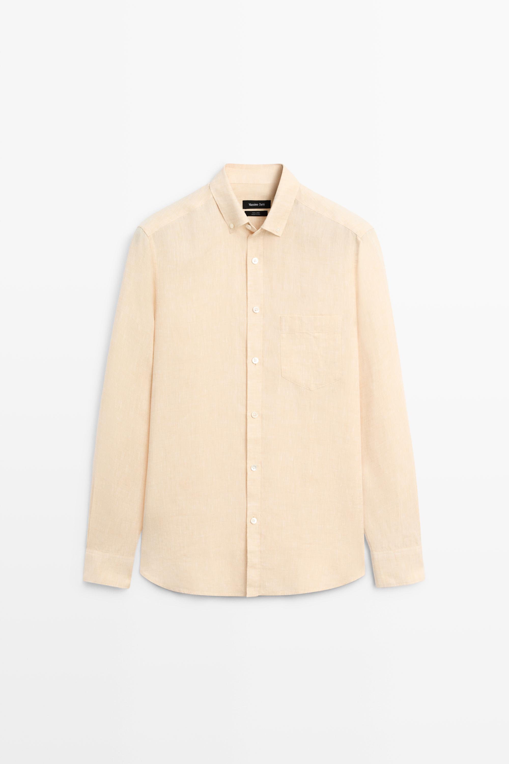 Regular fit 100% linen patch pocket shirt