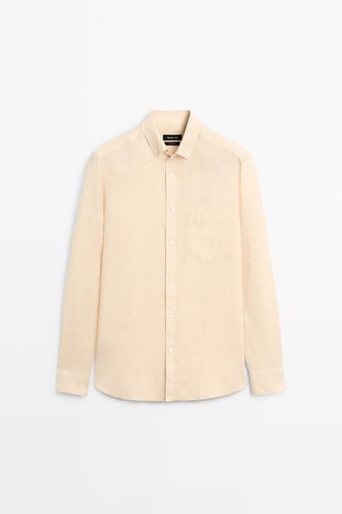 Zara Regular fit 100% linen patch pocket shirt - Dark orange