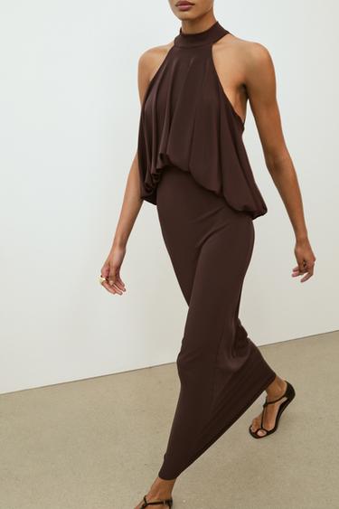 HALTER BALLOON DRESS - Brown by Zara - Image 2