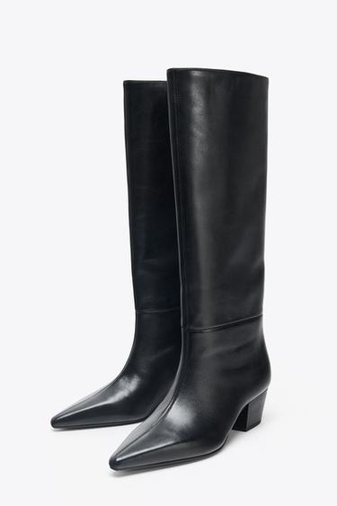 LEATHER HEELED BOOTS - Black by Zara - Image 2
