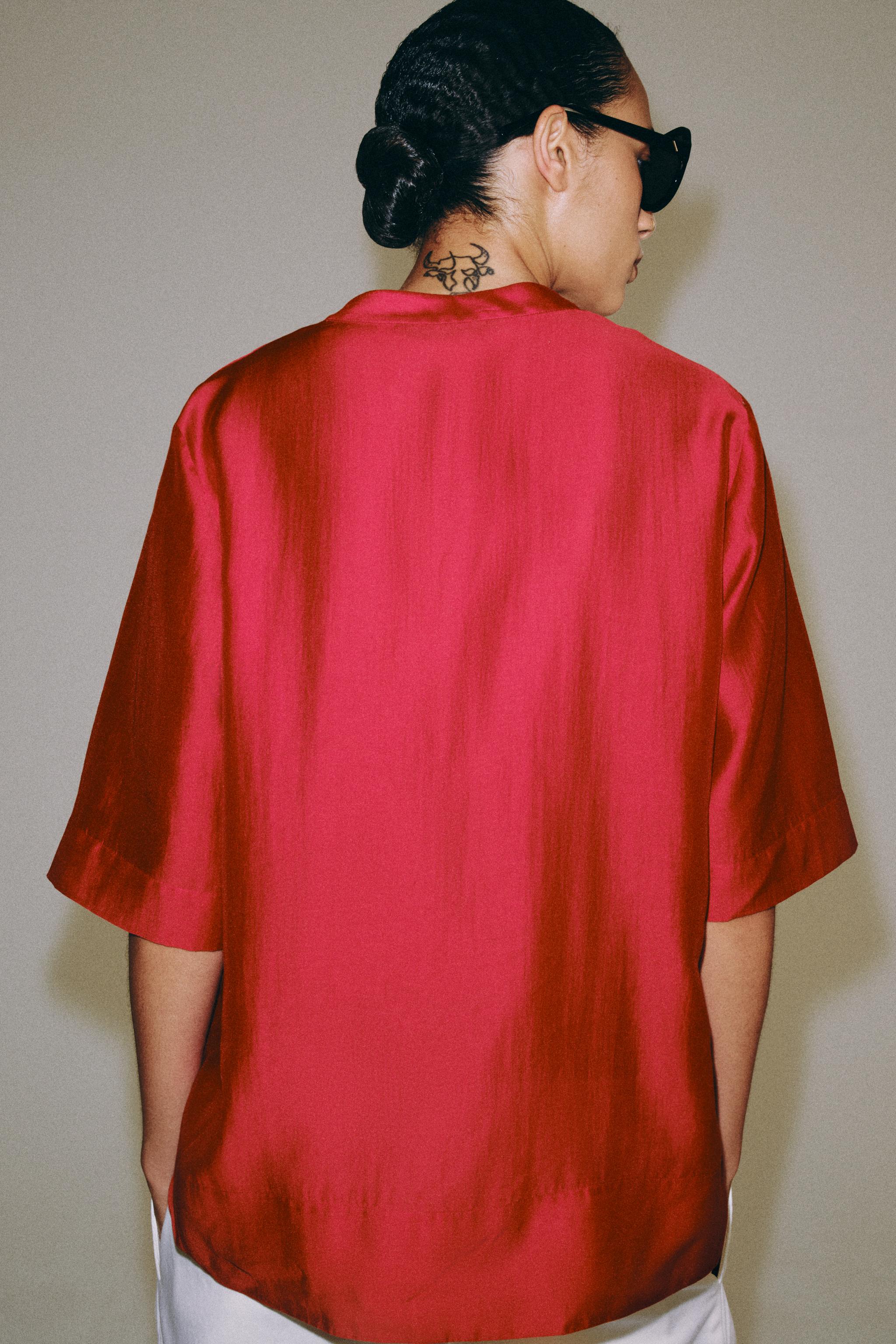 SHORT SLEEVE FLOWY BLOUSE ZW COLLECTION — Red (alternate view)