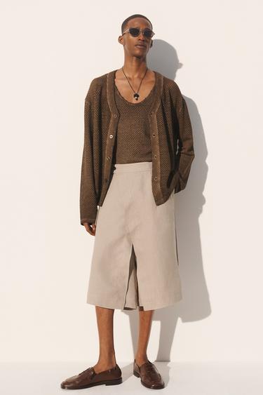 WIDE-LEG WRAP BERMUDA SHORTS 100% LINEN - Beige by Zara - Image 0