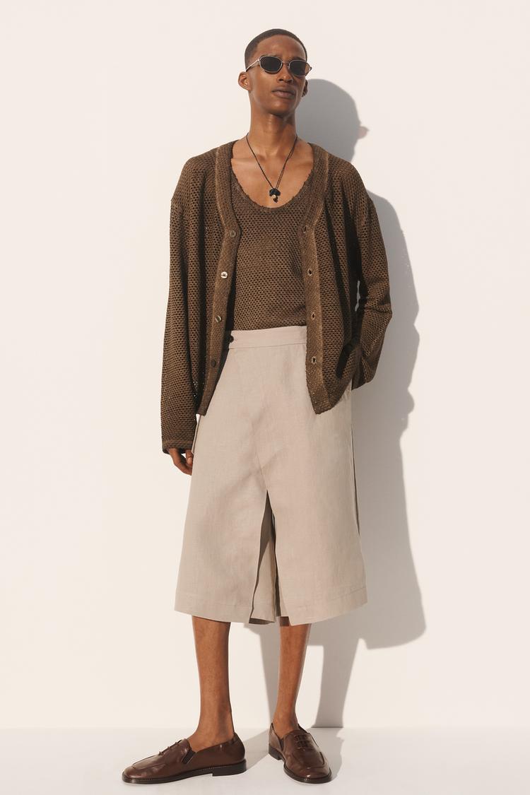 ZARA WIDE-LEG WRAP BERMUDA SHORTS 100% LINEN