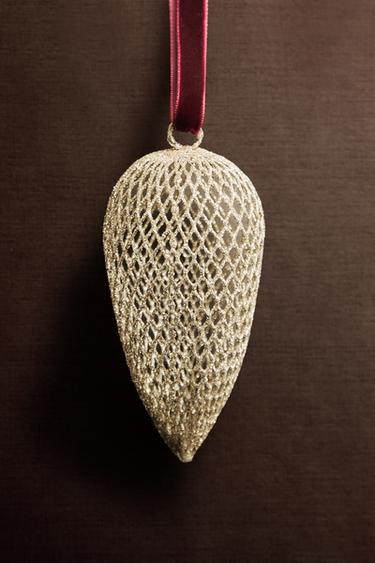 LONG MESH BAUBLE CHRISTMAS TREE DECORATION - Silver by Zara - Image 4