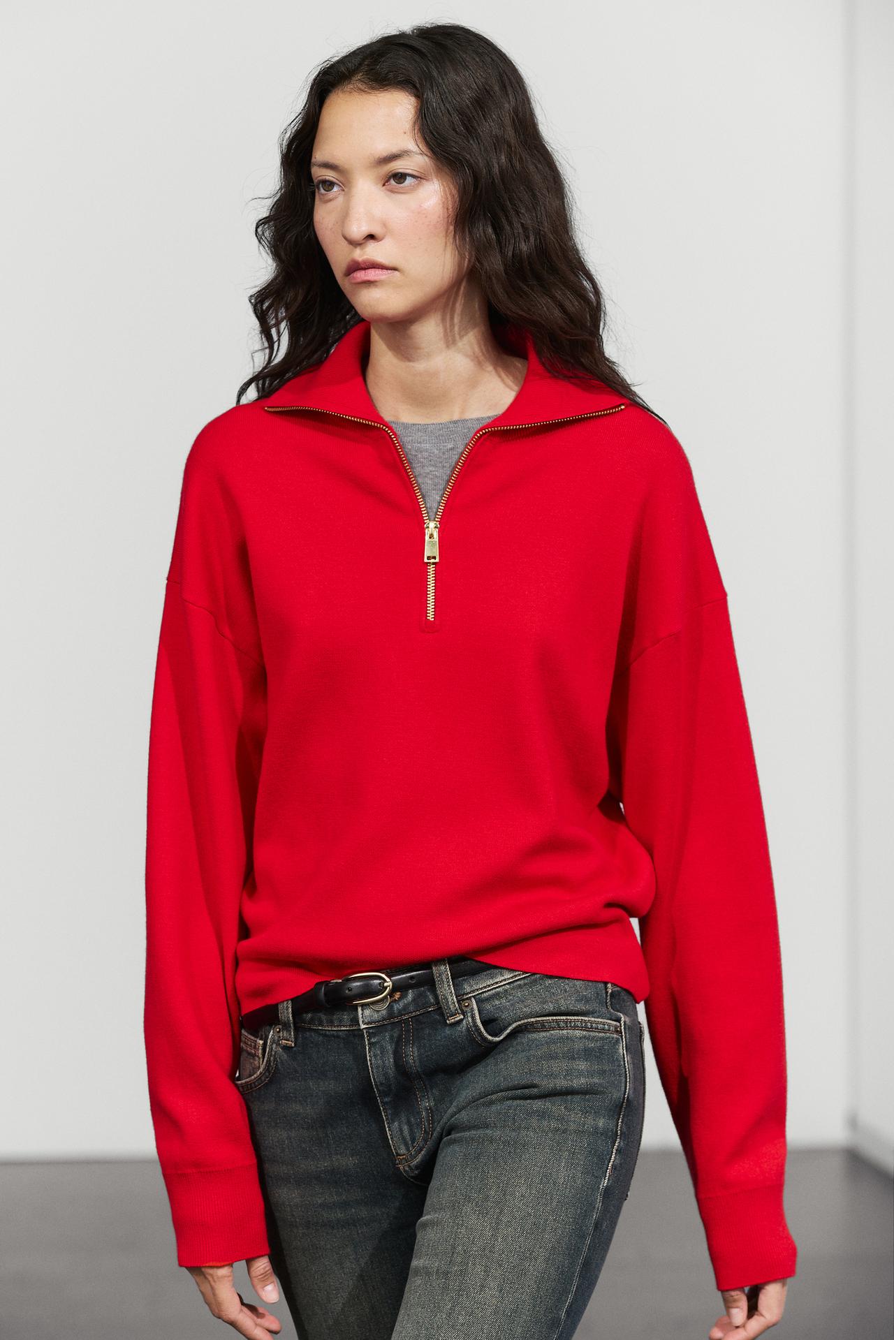 Cotton knit polo sweater with quarter-zip collar — 599
