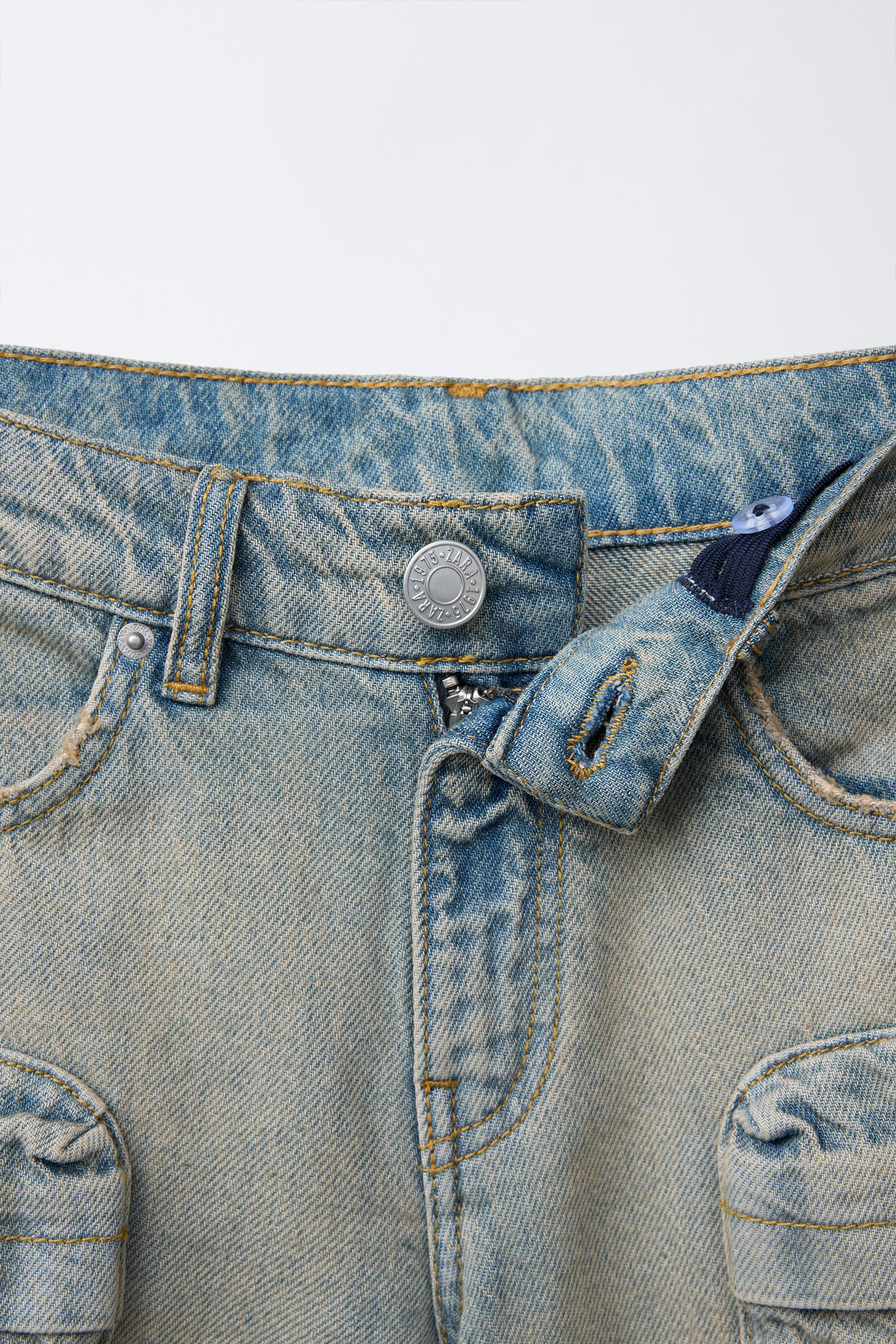 【KOOLOSET】Cut Washed Cargo Bermuda Denim MULTI-CARGO WASHED DENIM SHORTS - Blue / Gray | ZARA United