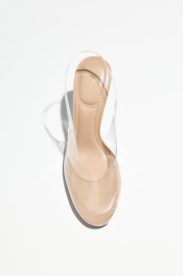 Zara VINYL HEELED SLINGBACKS - Light beige
