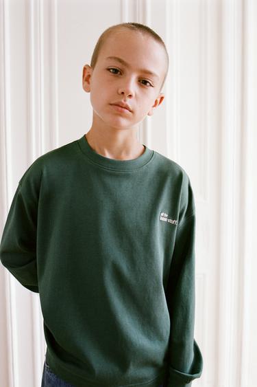 HEAVY WEIGHT EMBROIDERED SLOGAN T-SHIRT - Duck green by Zara