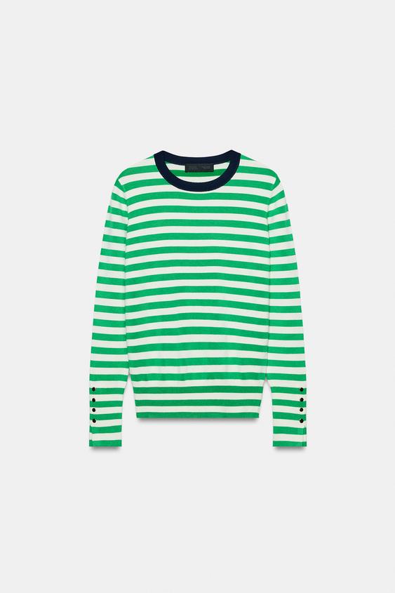 Zara BASIC KNIT SWEATER - Green stripe - Image 0