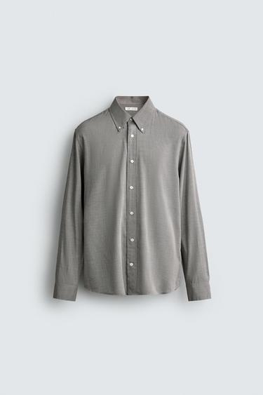 CAMISA REGULAR FIT ESTRUCTURA - Gris de Zara