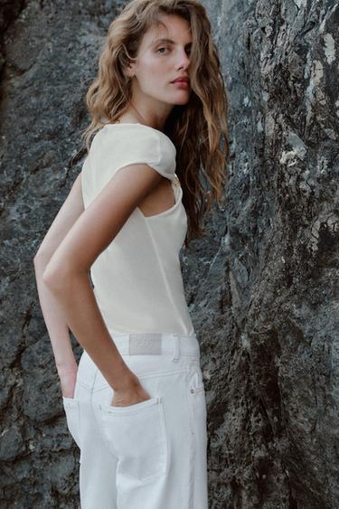 TOP DRAPÉ À FINITIONS - Blanc cassé de Zara - Image 3